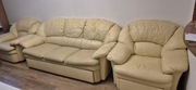 Komplet sofa i 2 fotele skora naturalna