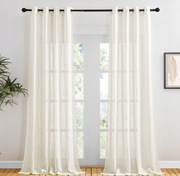 Beżowe firanki, półprzezroczyste z woalu lnianego z oczkami 240 x 132 cm