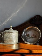 Taca ceramiczna / patera z okuciem + Pojemnik / szkatułka arabska antyk