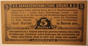 5 HELLER LAGERGELD - K.K. BARACKENVERWALTUNG GMUND - AUSTRIA  