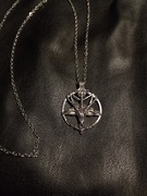 Naszyjnik kozioł głowa pentagram srebrny trzy rogi goth symbole 