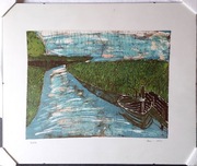 Oryginalny batik Rękodzieło Pejzaż Sygnowany Vintage 