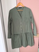 Zielona khaki sukienka z długim rękawem (100% bawełna), Reserved - rozm. 36