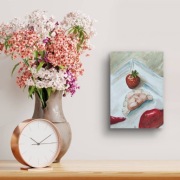 Obraz akwarela Truskawki Pierogi 15x21 Martwa natura kuchnia jadalnia ramka