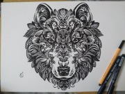 Rysunek: wilk, cienkopis - blok tech. A3, 250 g/m2