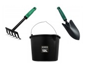 ZESTAW NARZĘDZI OGRODNICZYCH GRABKI ŁOPATKA WIADERKO 3W1