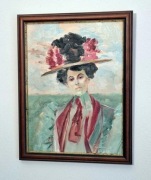 Malczewski inspirowany, obraz olejny autorski, portret kobieta w kapeluszu