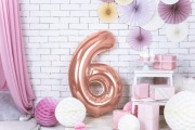 Balon foliowy Cyfra ''6", różowe złoto, 86 cm.