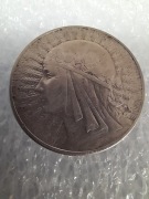 10 złotych 1932r głowa kobiety stebro 0,750 bez znaku mennicy