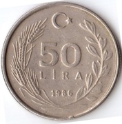 TURCJA 50 lirów 1986, KM# 966, XF