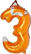 Balon foliowy urodzinowy lis cyfra "3" 80 cm