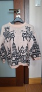 Sweter S/M Ecco wełna 50% wzór zamki,rycerze