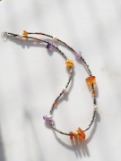 Naszyjnik UNIKAT – Surowy Bursztyn, Jaspis Dalmatyńczyk i Perły Srebro 925