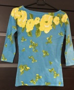 bluzka damska Actê XS rękaw 3/4 turkusowa w żółte kwiaty