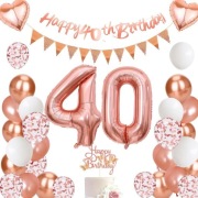 Zestaw dekoracji urodzinowych różowy 40 lub 4 urodziny 