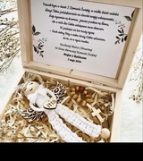 Pudełko drewniane pamiątka Aniołek chłopiec