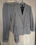 Garnitur damski w kratę komplet marynarka i spodnie S