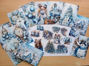 zestaw zimowy niebieski 30 elementów kartki + naklejki scrapbooking