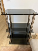 Regał RTV / stolik audio Hi-Fi szkło + metal – solidny, 4 półki