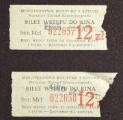 1974, Ministerstwo Kultury i Sztuki, 2x bilet Kino Atlantic 18zł, stemple