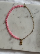 Naszyjnik choker stokrotki z łańcuszkiem misiem łańcuch misiu