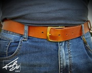 Pas skórzany męski koniak skóra licowa, MIX klamra z mosiądzu kabu.workshop