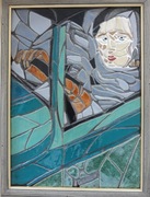 Mozaika ceramiczna "Kobieta w zielonym bugatti"