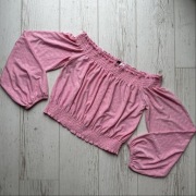 Różowa damska bluzka top z odkrytymi ramionami haft angielski h&m divided M