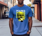 Koszulka niebieska męska nadruk politics - INK MASTER APPAREL 