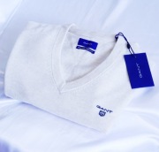 Gant sweter v-neck w serek M ecru beżowy extrafine merino ck berg susu