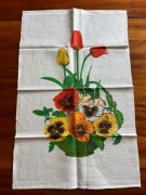 9 sztuk lnianych makatek z czasów PRL