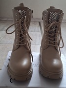 Nowe ocieplane trapery beżowe długi język cyrkonie r. 37 dł wkł 24 cm