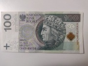 Banknot 100 zł Seria AA5189702 dla kolekcjonera 