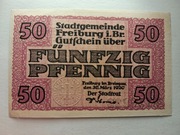 notgeld Freiburg im Breisgau, pieniądz zastępczy, 50 Pf, 30 März 1920