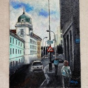 Współczesny obraz ulicy miejskiej ręcznie malowany