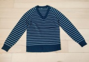 Sweter dziecięcy granatowy w szare paski vintage 70/80