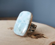 Ogromny srebrny pierścionek z larimarem regulowany autorski 