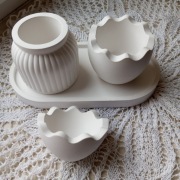 Zestaw OWALNA taca dekoracyjna i pojemniki gips ceramiczny 18cm MANUFAKTURA