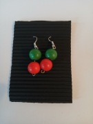 Kolczyki drewniane czerwono zielone