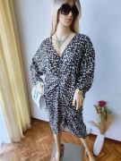 Sukienka panterka oversize Italy midi V-neck elegancka