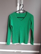 Zielony sweterek damski prążkowana dekolt w serek V rozmiar S/M 