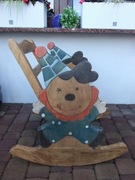 Bujane drewniane krzesełko z klaunami ciężkie solidne