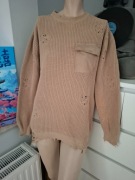 seroya brązowy beżowy dzianinowy sweter z dziurami grunge zimowy na zime