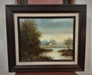 ORYGINALNY OBRAZ PEJZAŻ OLEJNY NA DYKCIE 43x37 cm