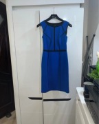 Elegancka sukienka Dunnes – kobalt z czarnymi wstawkami