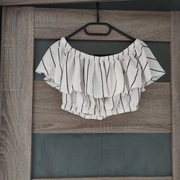 Top krótki hiszpanka w paski z falbanką r. M