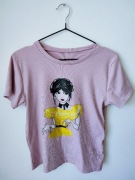 Bluzka dziewczęca różowa Y2K grafika girl ribbed crop top Italy 16