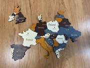 Drewniana mapa Europy + Anglia 3D język angielski dekoracja ścienna 400x300