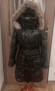 Milestone kurtka puchowa midi kaptur pasek futerko styl Moncler