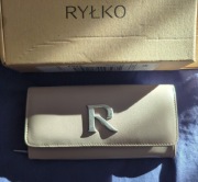 Portfel damski beżowy duży poziomy RYŁKO na karty kredytowe monety bilon